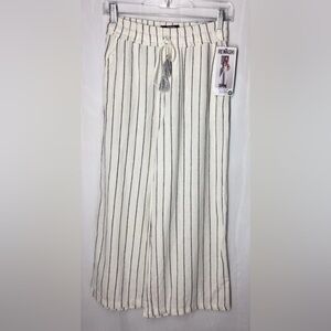 Rewash White Striped Wide-Leg Linen Cropped Pants XS